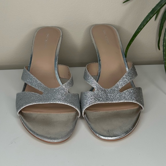 Stuart Weitzman Silver Glitter Mule Heels Size 11 | Party Wedding Shoe - Picture 5 of 13